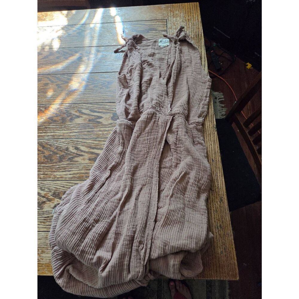 Mirth Faux Wrap Gauze Slubbed Cotton Dress In Tan Size S/M
